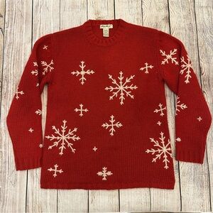 Vintage Eddie Bauer Wool Red Sweater Size XS Snowflake Chunky Knit Cabincore 3D